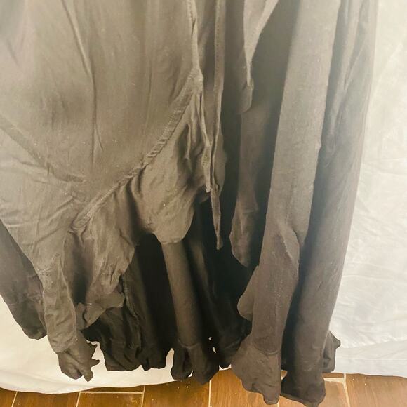 Loyd Ford Black Rayon Ruffle Wrap Midi Dress Size Small Minimalist Luxury - Picture 4 of 8